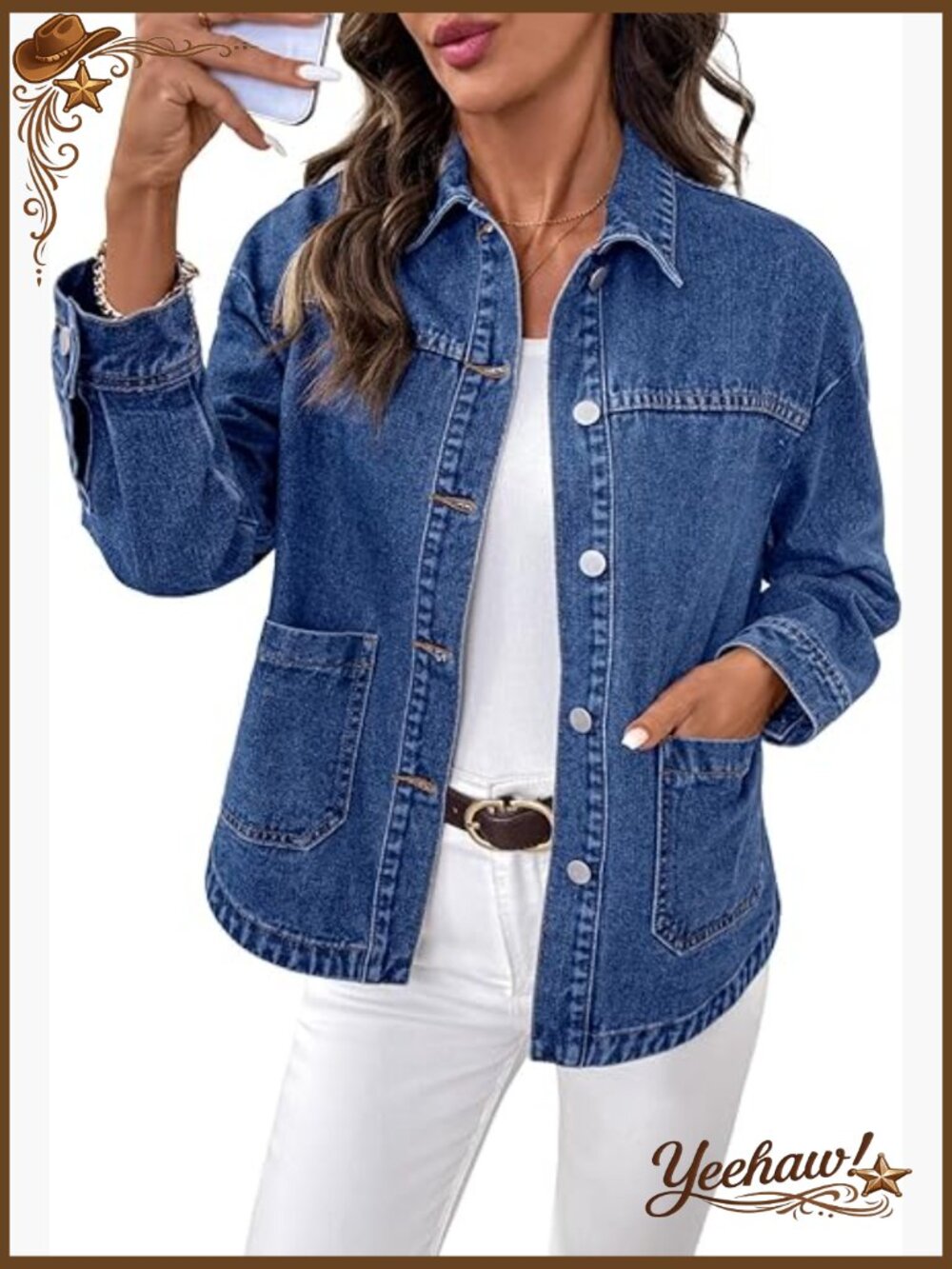 Oversized Boyfriend Denim Jacket Long Sleeve Button Down Casual Coat